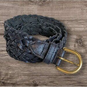 Capezio Leather Belt Braided Navy Blue Womens Sz XL Argentina Genuine Woven Vtg